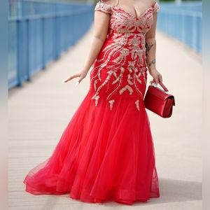 Anny Lee Prom Dress/Medium (Size 8)/Red and Gold! ***WORN ONCE***